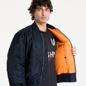 Alpha Industries Navy Bomber Jacket with Orange Lining Size Large